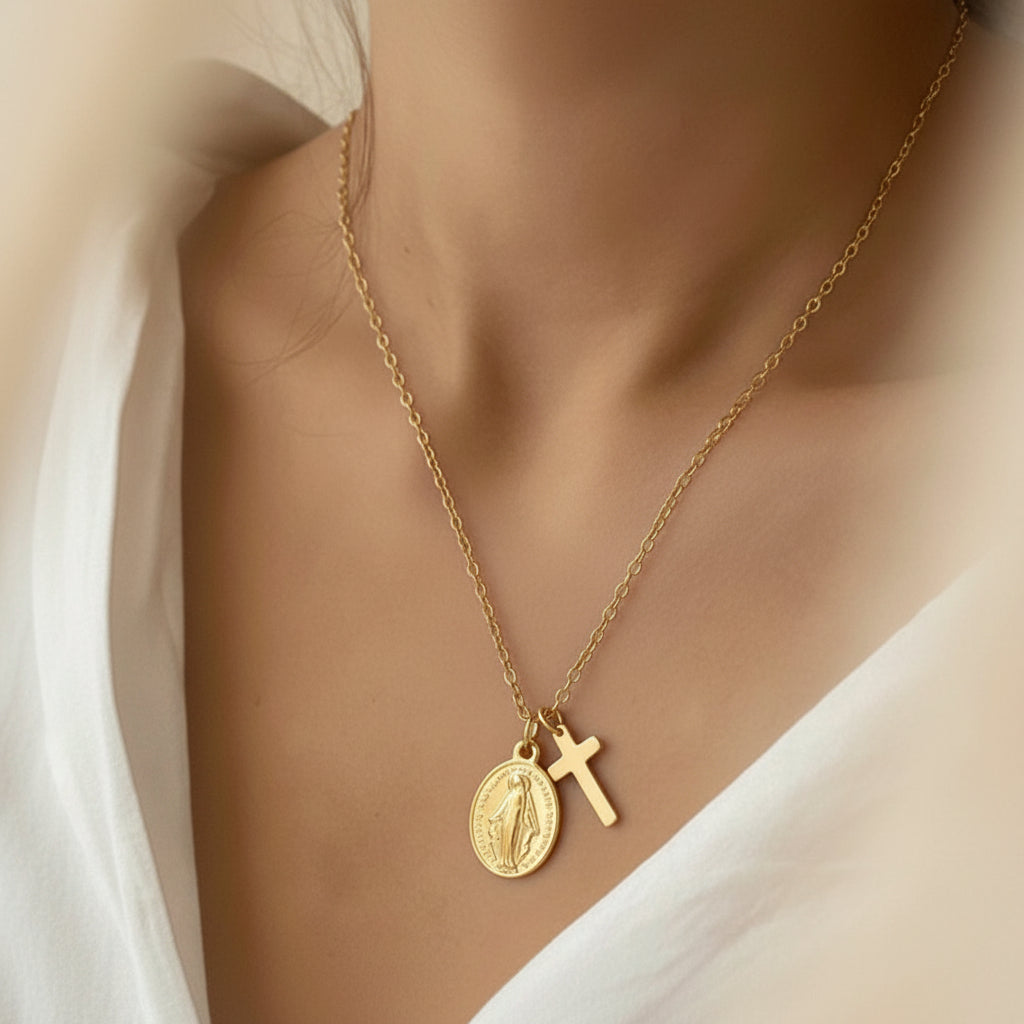 Religious Cross Virgin Mary Adjustable Necklace