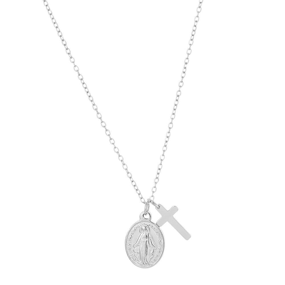 Religious Cross Virgin Mary Adjustable Necklace