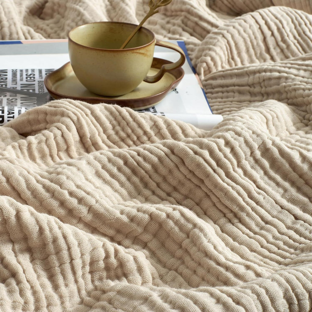 6-Layer Pure Cotton Gauze Towel Blanket, All-Cotton Bubble Gauze Towel Blanket, Single/Double Air-Conditioning Summer Cooling Blanket, Thin Quilt