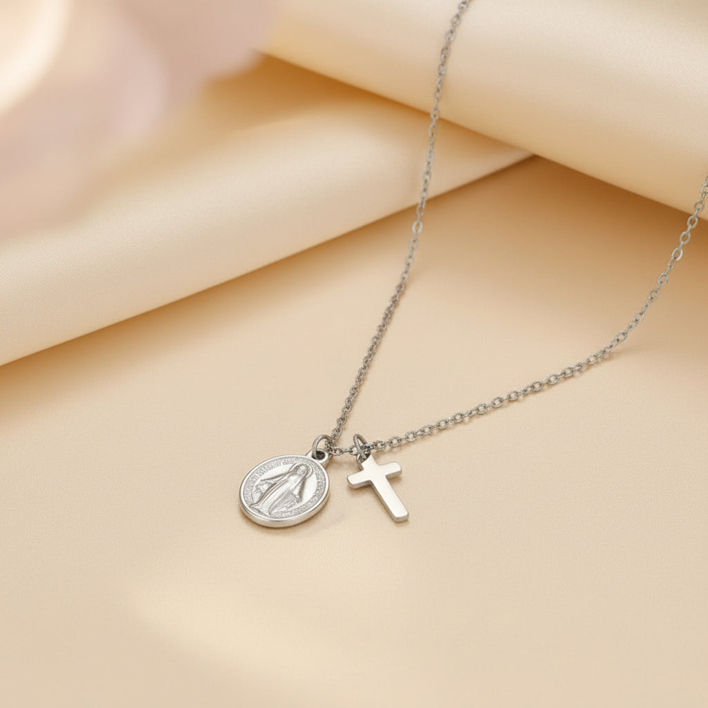 Religious Cross Virgin Mary Adjustable Necklace