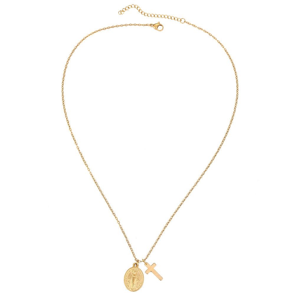 Religious Cross Virgin Mary Adjustable Necklace