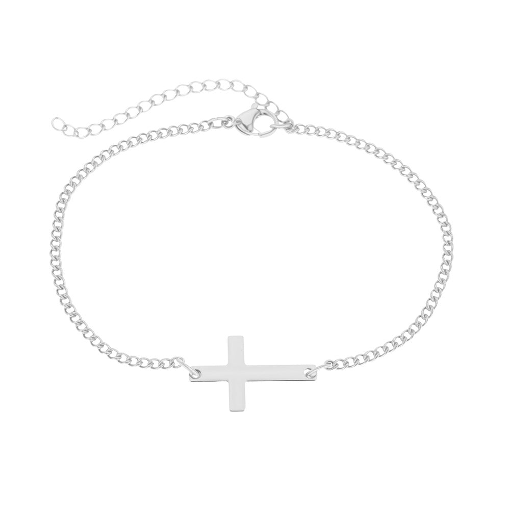 Stainless Steel 18K Gold Cross Pendant Bracelet Minimalist Religious Jewelry