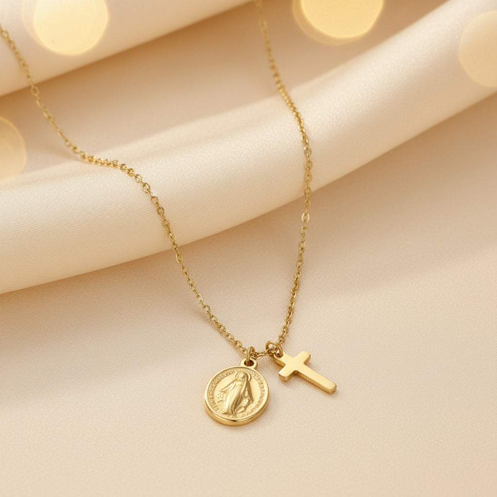 Religious Cross Virgin Mary Adjustable Necklace