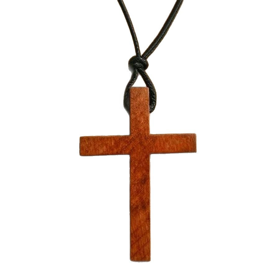 Wooden Cross Pendant Necklace Retro Geometric Sweater Chain