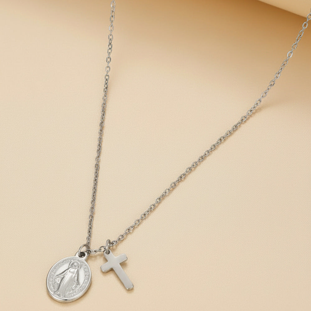 Religious Cross Virgin Mary Adjustable Necklace