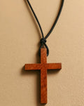 Wooden Cross Pendant Necklace Retro Geometric Sweater Chain