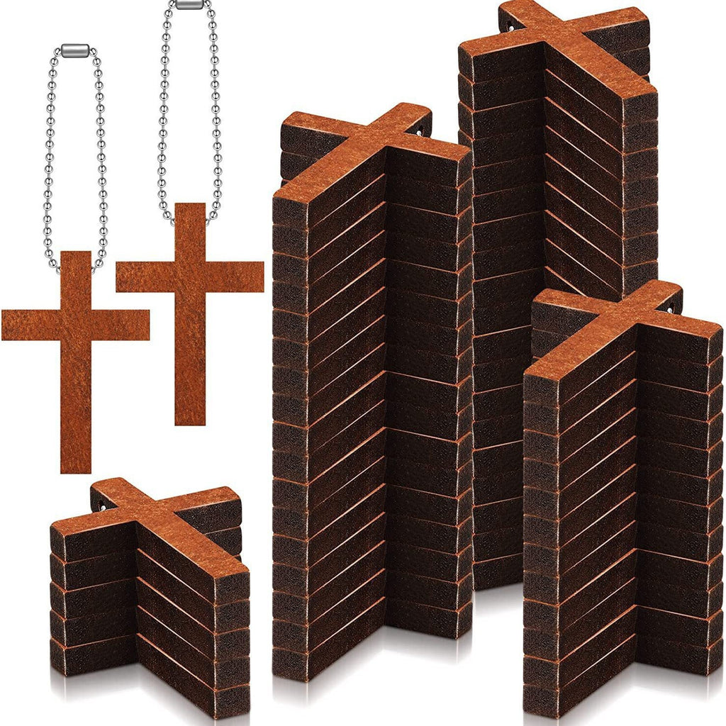 Wooden Cross Pendant Necklace Retro Geometric Sweater Chain