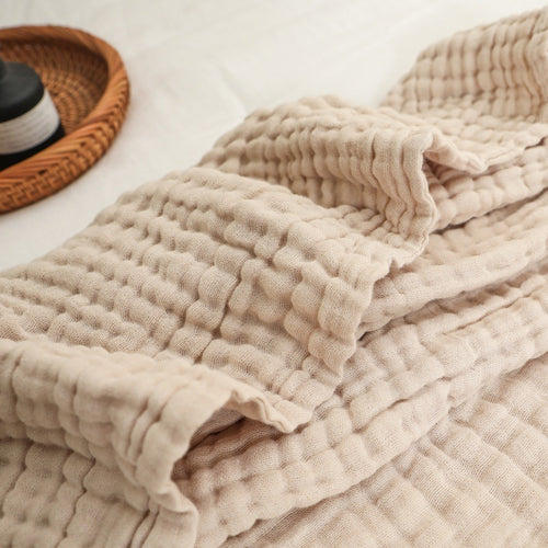6-Layer Pure Cotton Gauze Towel Blanket, All-Cotton Bubble Gauze Towel Blanket, Single/Double Air-Conditioning Summer Cooling Blanket, Thin Quilt