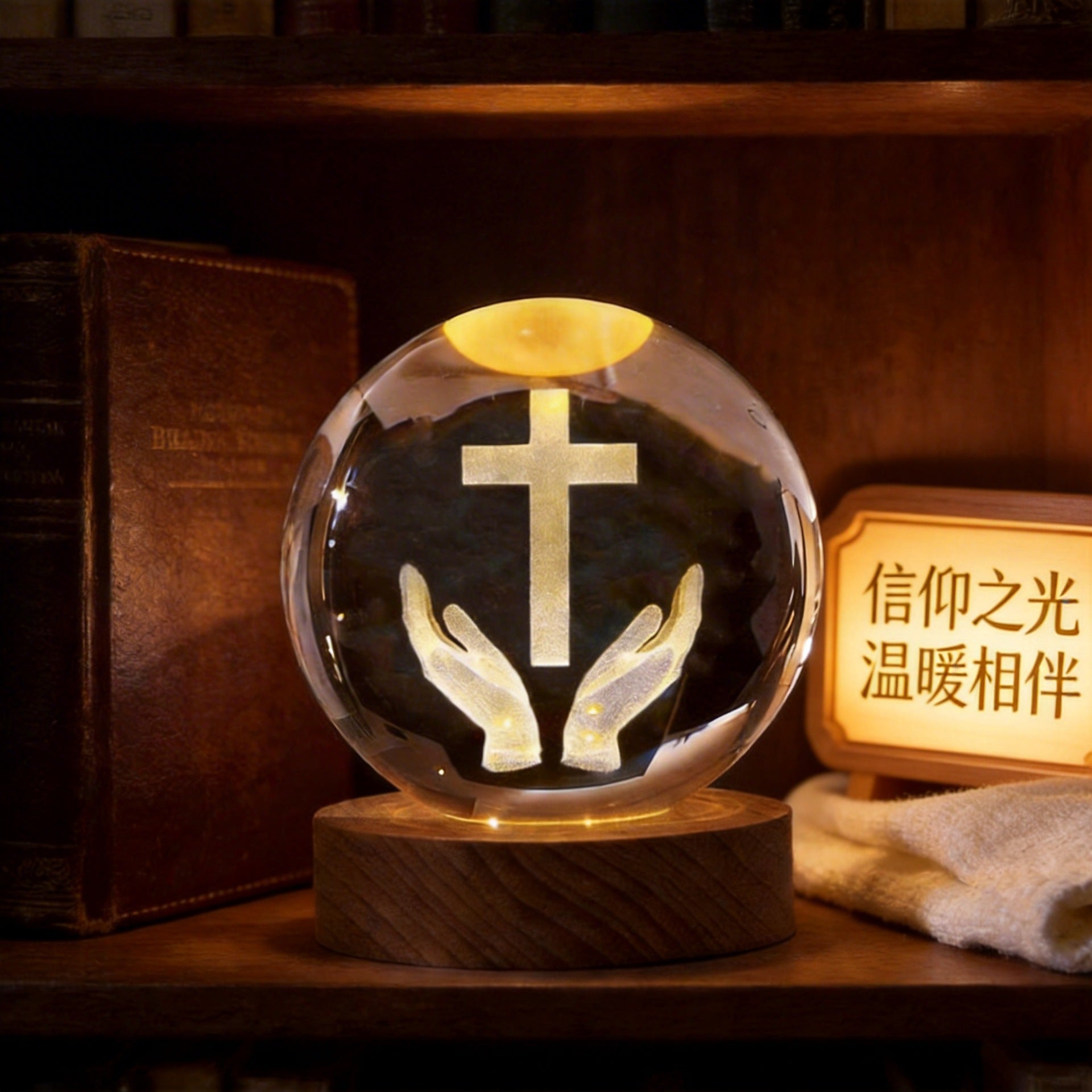 Transparent Crystal Cross Desktop Night Light